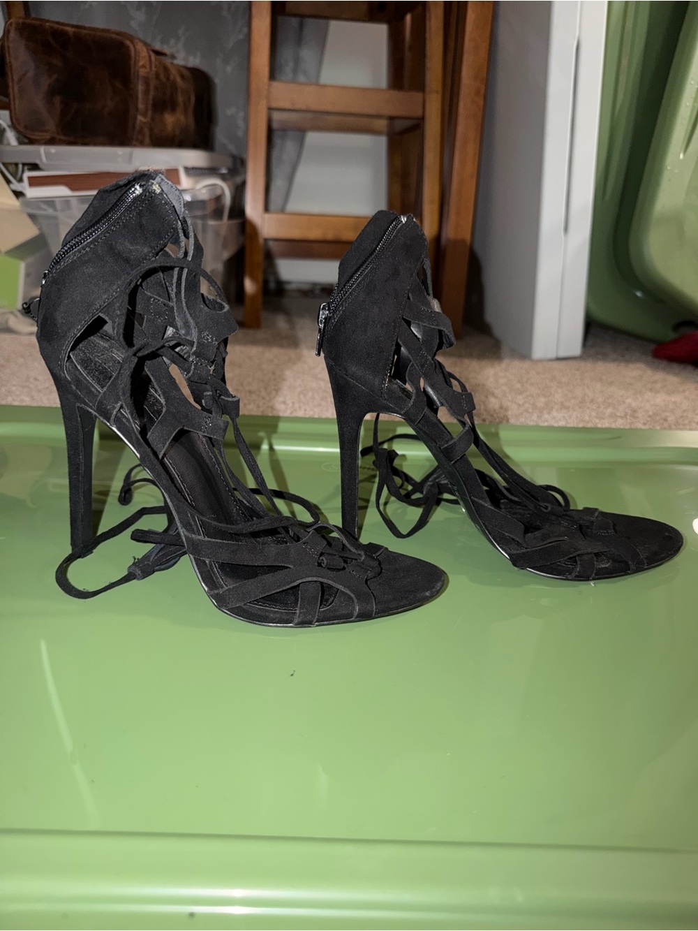 Black Lace-Up Stiletto Heels - Women's Dress Sandals
